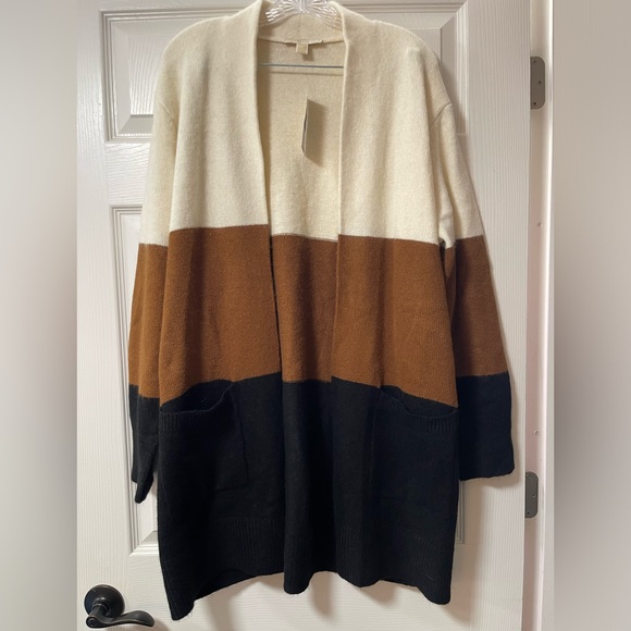 NWT: MICHAEL KORS - Color Block Cream/Black/Brown Cardigan Sweater Size XL - Picture 2 of 8